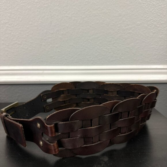 Antoniazzi Brown Leather Thick Woven Belt Statement Weave Womens Size Medium - Picture 6 of 10